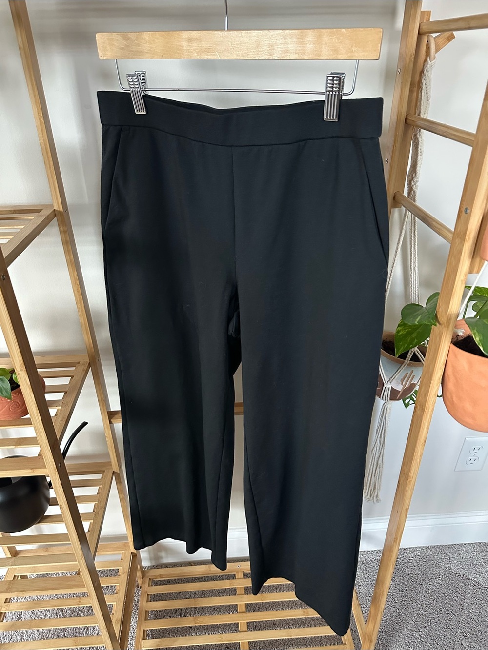 Eileen Fisher Wide Leg Black Cotton Pants